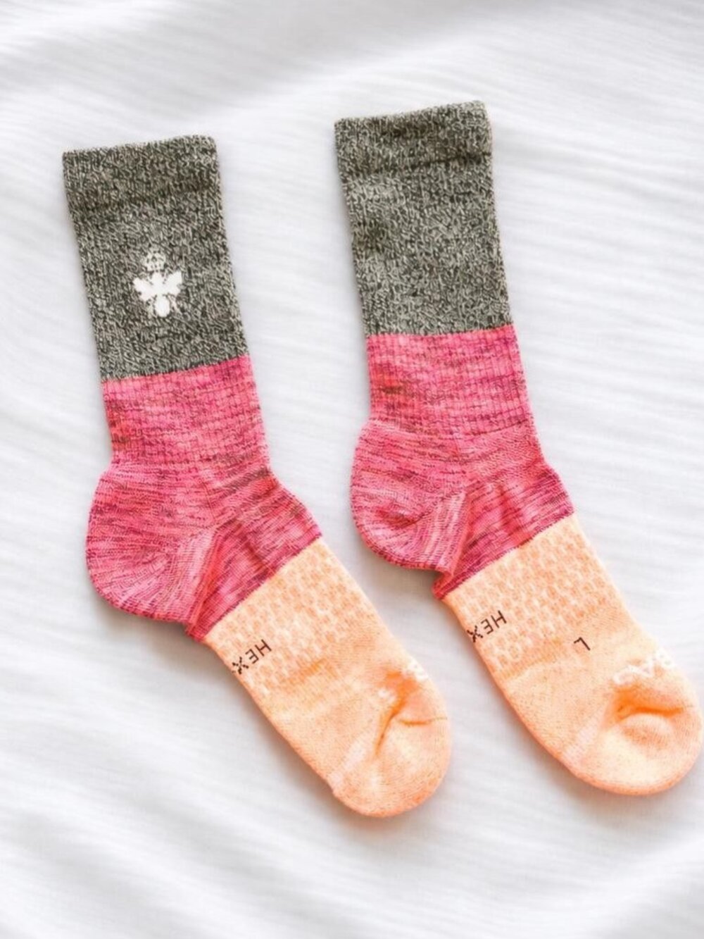 Bombas crew socks, Gray Pink & Peach, L